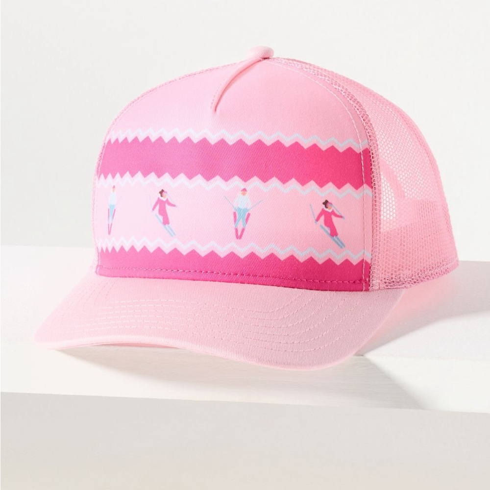 Anthropologie X Beach Riot Trucker Hat Chevron Skiers Pink